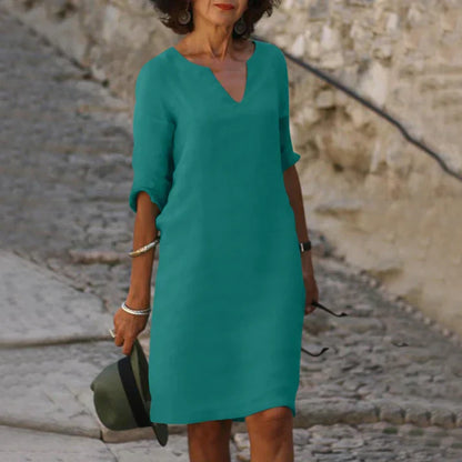 Lucía | Vestido midi elegante para mujer con escote en V y manga larga
