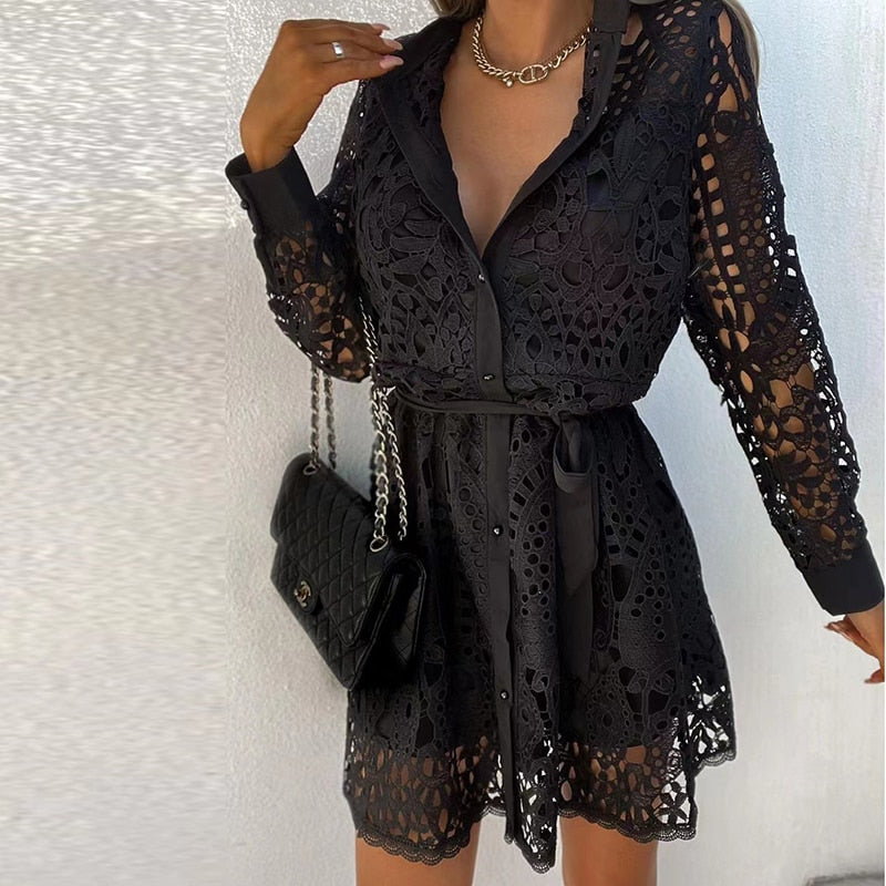 Úrsula | Vestido mini para mujer con cuello en V y mangas largas