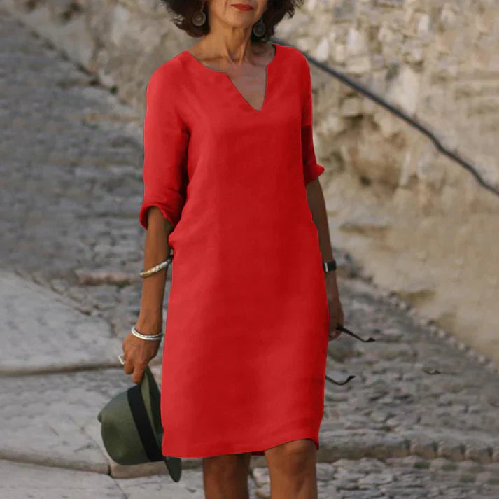 Lucía | Vestido midi elegante para mujer con escote en V y manga larga
