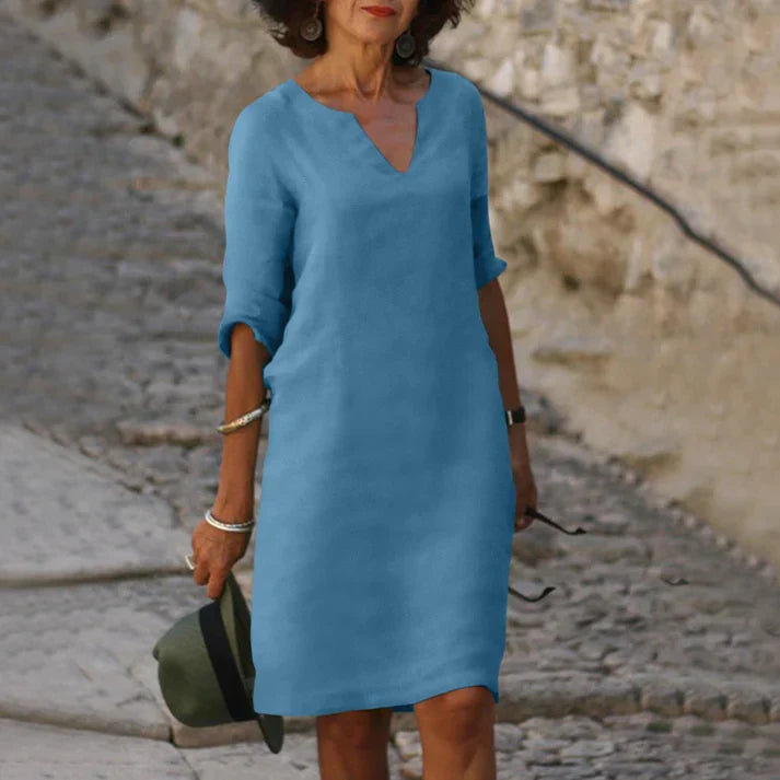 Lucía | Vestido midi elegante para mujer con escote en V y manga larga