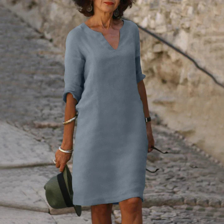 Lucía | Vestido midi elegante para mujer con escote en V y manga larga