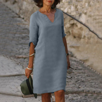 Lucía | Vestido midi elegante para mujer con escote en V y manga larga