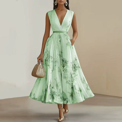 Rosella | Robe Longue Plissée Florale à Col en V