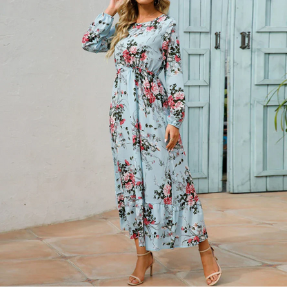 Abril | Vestido maxi para mujer con manga larga y estampado floral de verano