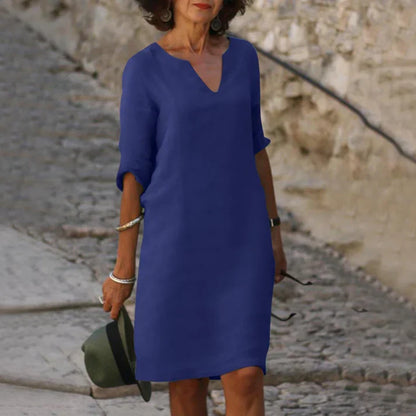 Lucía | Vestido midi elegante para mujer con escote en V y manga larga