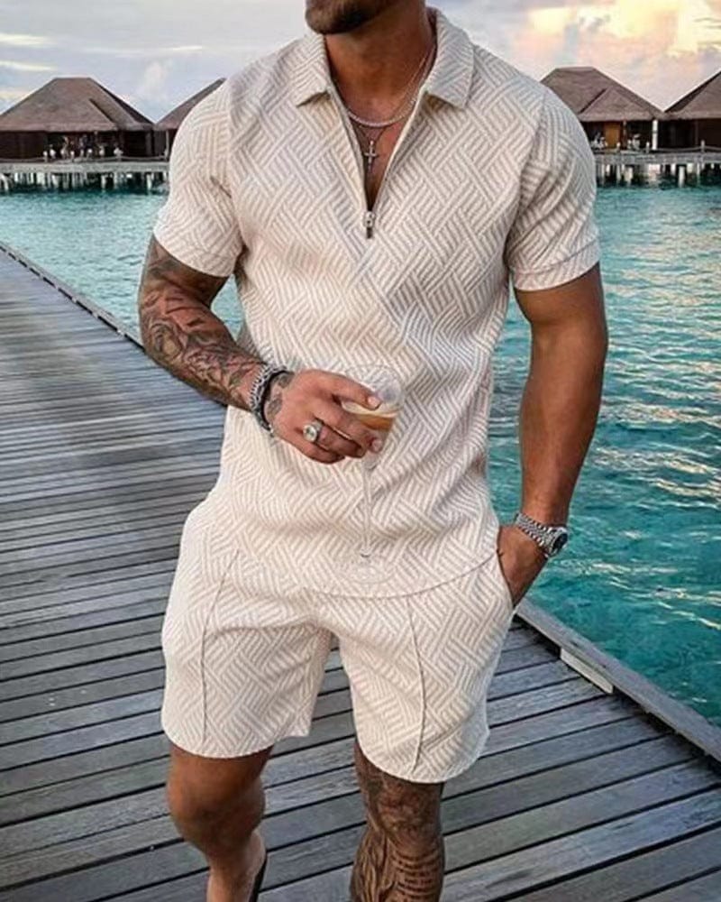 Martial | Men's Summer Outfit with Zipper T-Shirt and Shorts | Casual