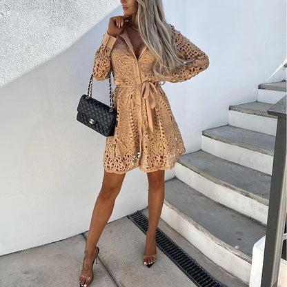 Úrsula | Vestido mini para mujer con cuello en V y mangas largas