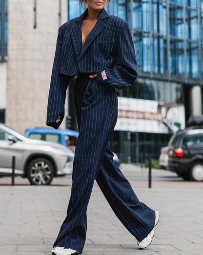Roselina | Women's Striped Two-Piece Set with Blazer and Elegant Pants | Sophisticated