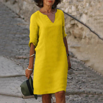Lucía | Vestido midi elegante para mujer con escote en V y manga larga