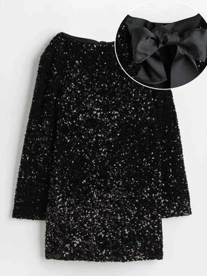Mireia | Vestido corto de mujer con lentejuelas y detalle de lazo