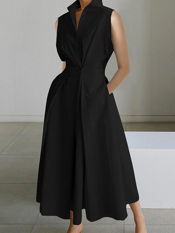 Estela | Robe midi à col chemise sans manches