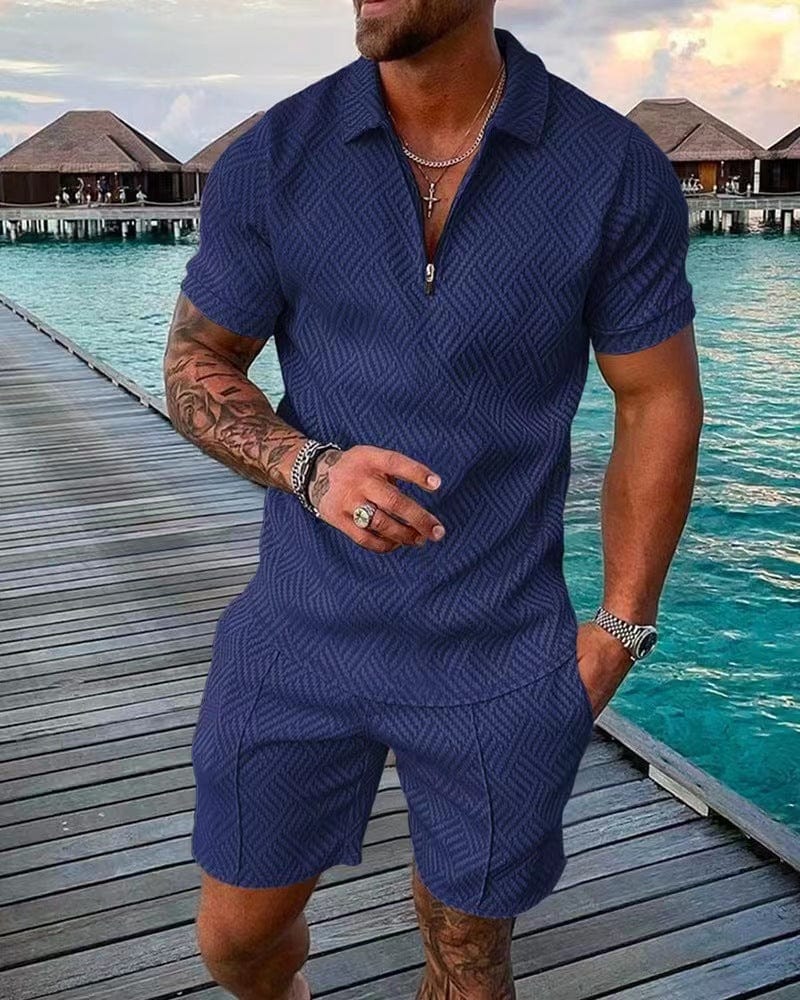 Martial | Men's Summer Outfit with Zipper T-Shirt and Shorts | Casual