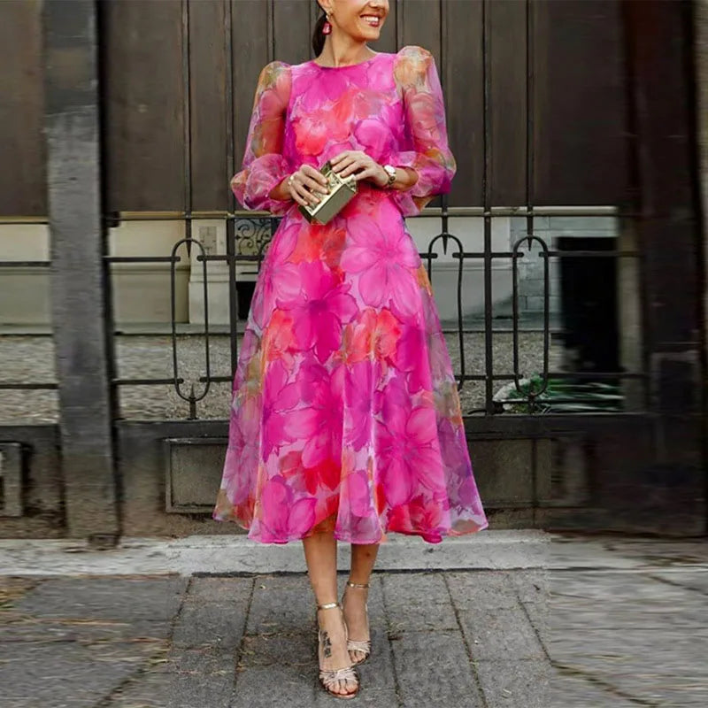 Martina | Vestido midi de boda para mujer con mangas abullonadas
