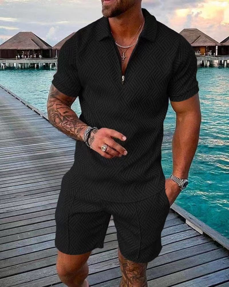Martial | Men's Summer Outfit with Zipper T-Shirt and Shorts | Casual