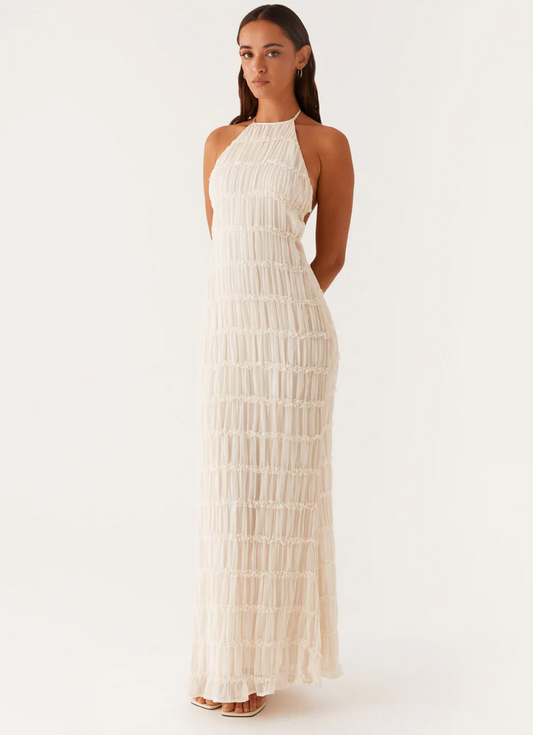 Leticia | Elegant maxi dress with textured halter neck