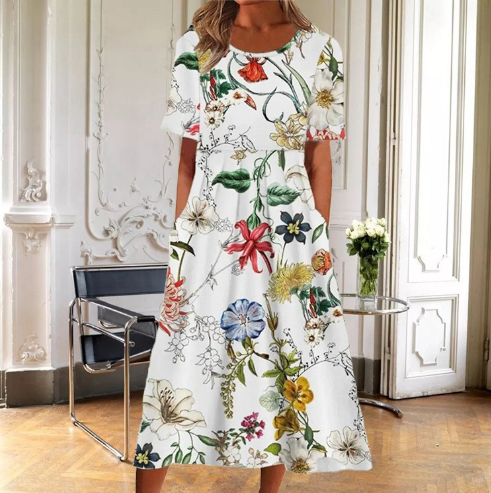 Amapola | Vestido midi para mujer de verano con estampado botánico