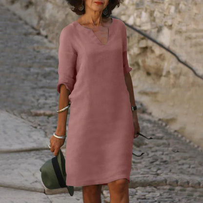 Lucía | Vestido midi elegante para mujer con escote en V y manga larga