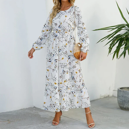 Abril | Vestido maxi para mujer con manga larga y estampado floral de verano