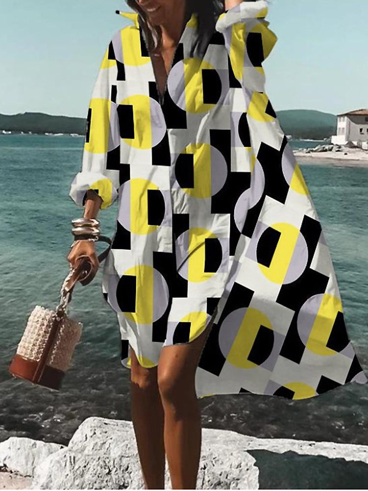 Rosario | Vestido midi tipo camisa con estampado floral y manga larga