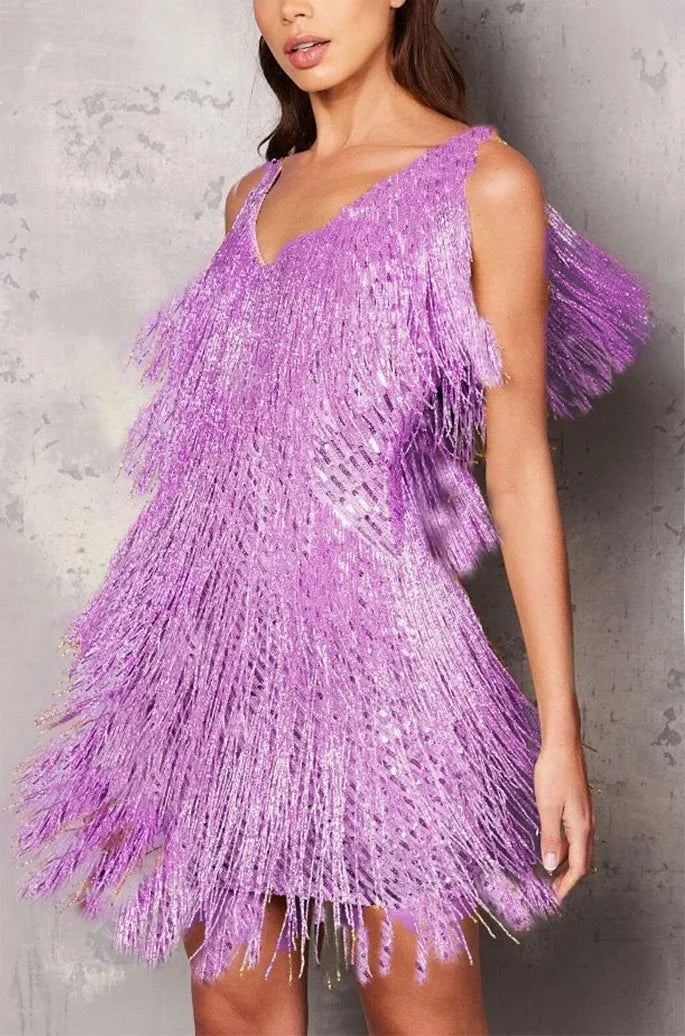 Maddi | Vestido de Cóctel Clásico para Mujer con Flecos y Plumas