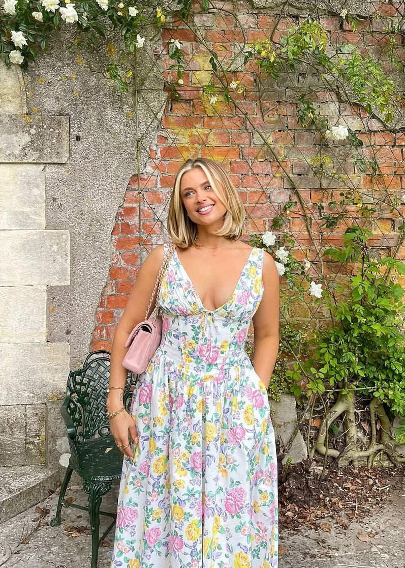 Nieves | Vestido midi para mujer con estampado floral y escote en V