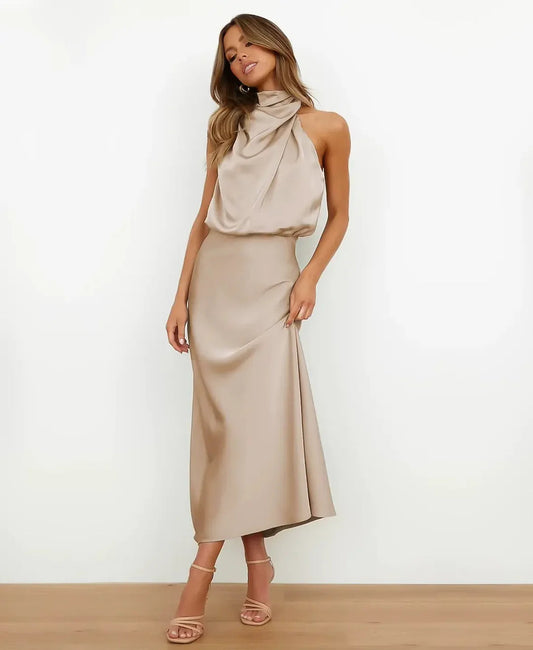 Kattalin | Vestido Midi Elegante de Mujer con Cuello Halter