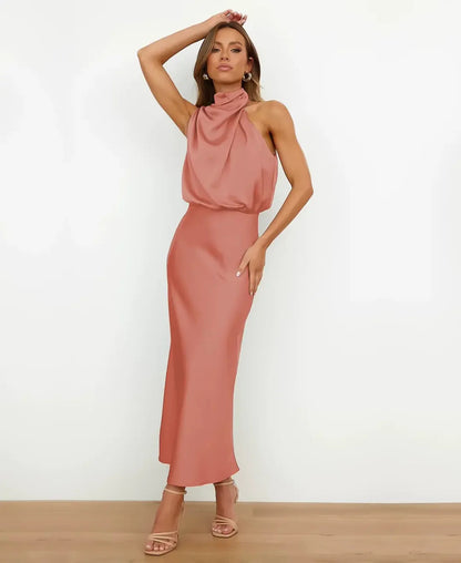 Kattalin | Vestido Midi Elegante de Mujer con Cuello Halter