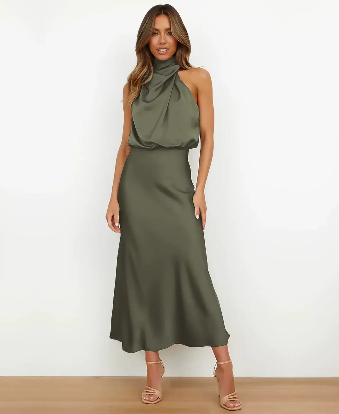 Kattalin | Vestido Midi Elegante de Mujer con Cuello Halter