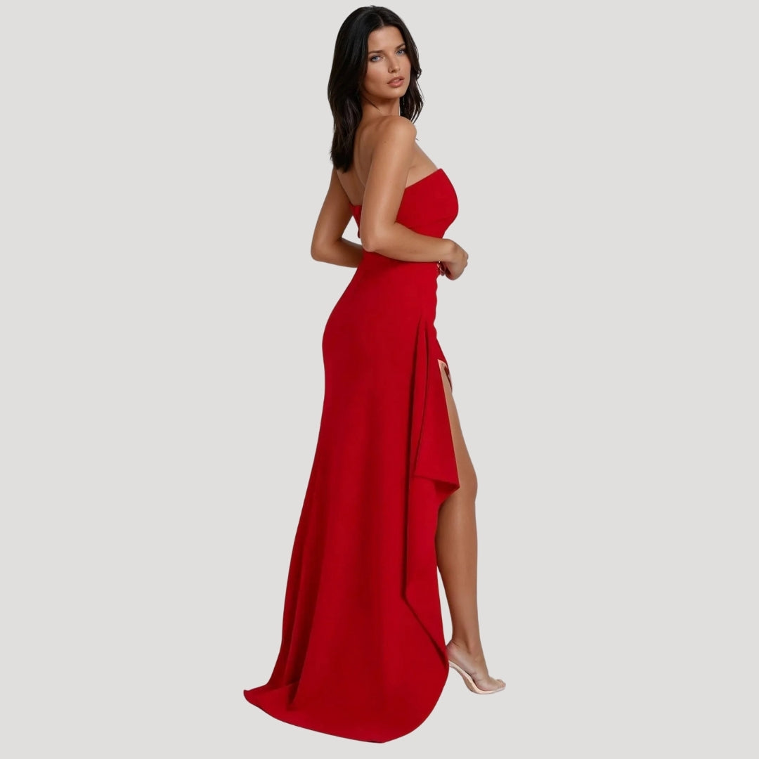 Jesica | Women's strapless maxi guest dress with slit