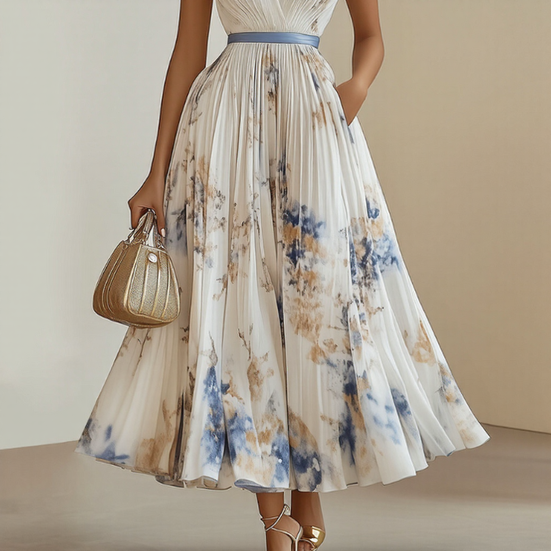Rosella | Robe Longue Plissée Florale à Col en V