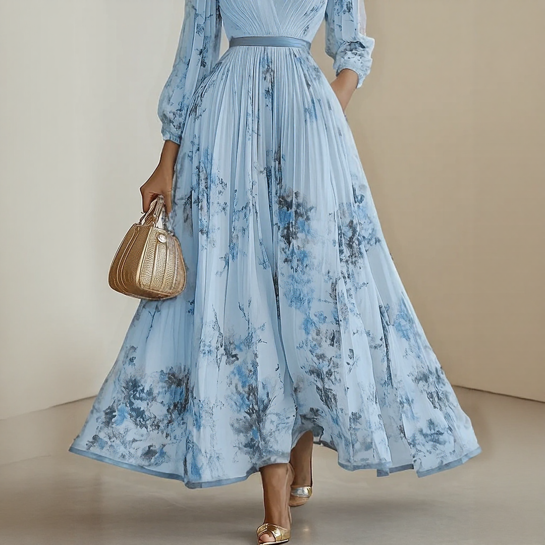Rosella | Robe Longue Plissée Florale à Col en V