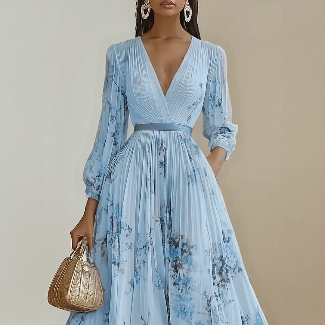 Rosella | Robe Longue Plissée Florale à Col en V