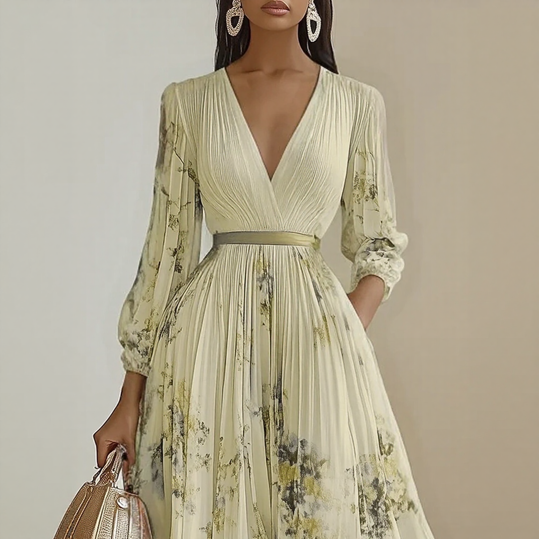 Rosella | Robe Longue Plissée Florale à Col en V