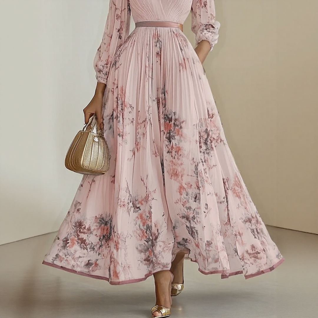 Rosella | Robe Longue Plissée Florale à Col en V