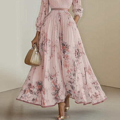 Rosella | Robe Longue Plissée Florale à Col en V