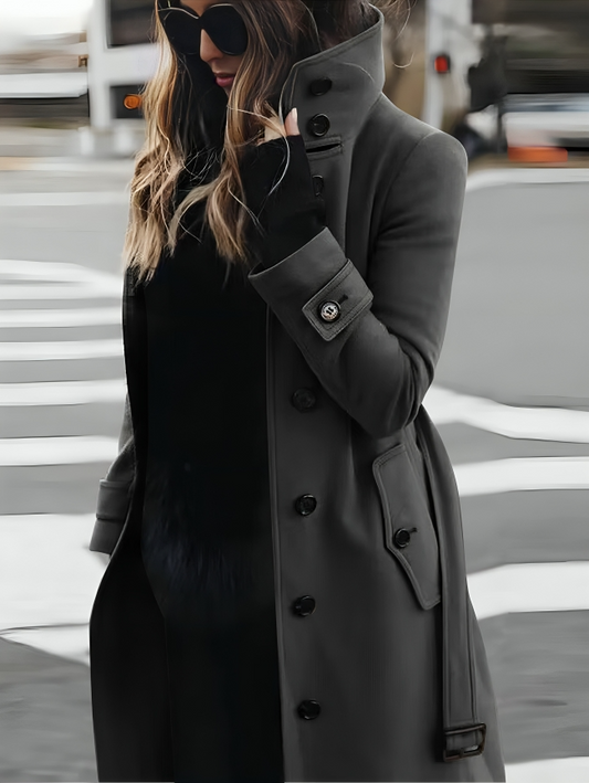 Abrigo trench de mujer con cuello alto y botones