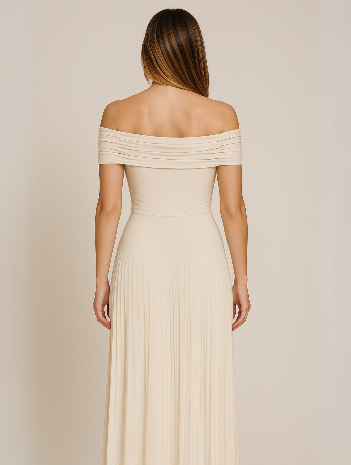 Dalia | Women's pleated maxi wedding dress with off-shoulder design