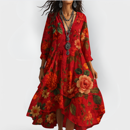 Lucía | Vestido de verano boho de mujer con escote en V y estampado floral