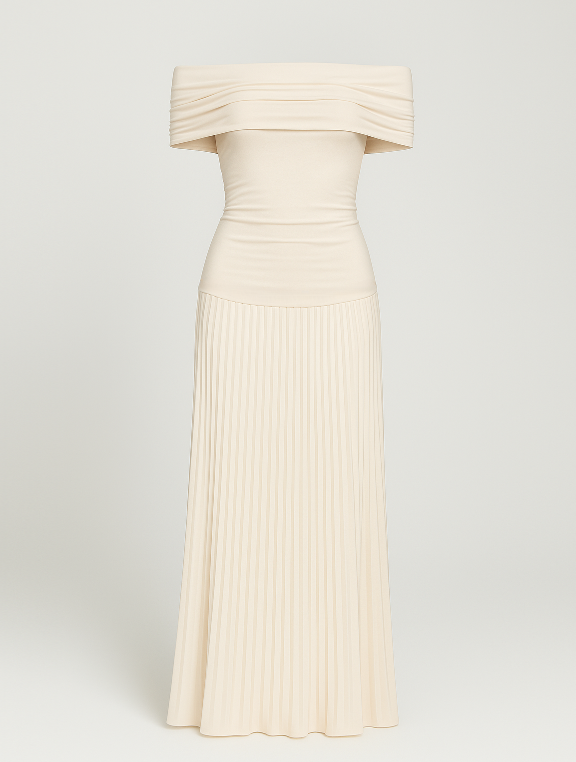 Dalia | Women's pleated maxi wedding dress with off-shoulder design