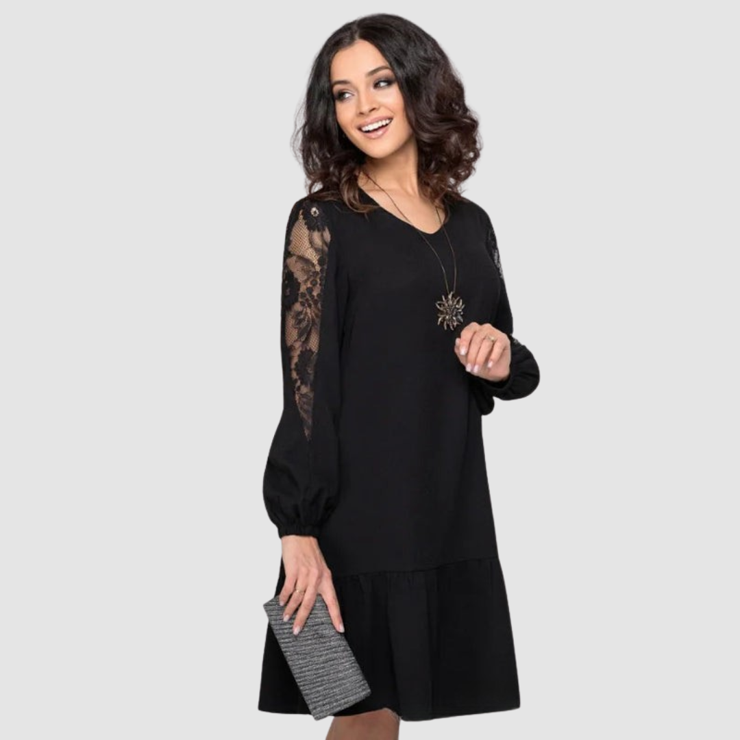 Lowris | Midi dress with lace sleeves