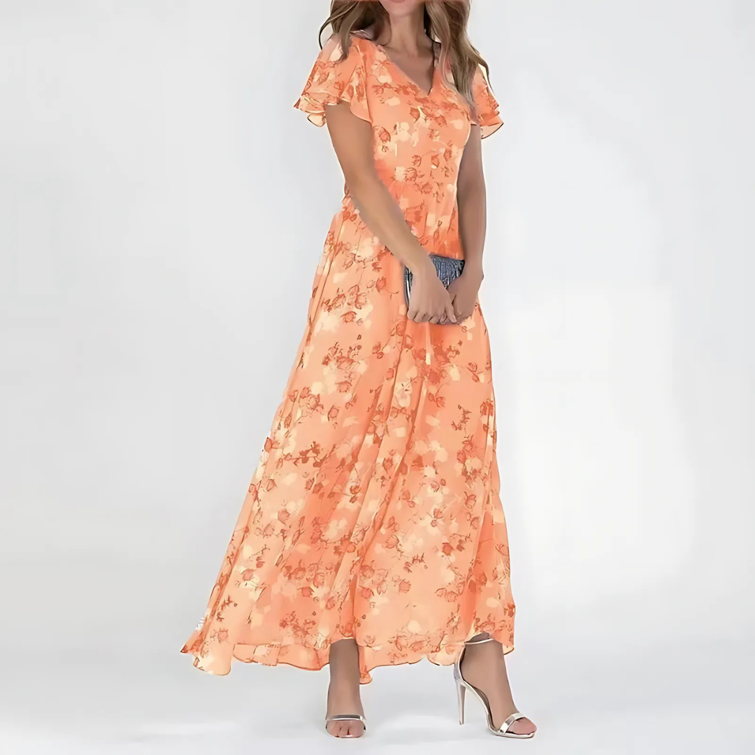 Zoila | Vestido Midi Floral Elegante para Mujer con Mangas Cortas