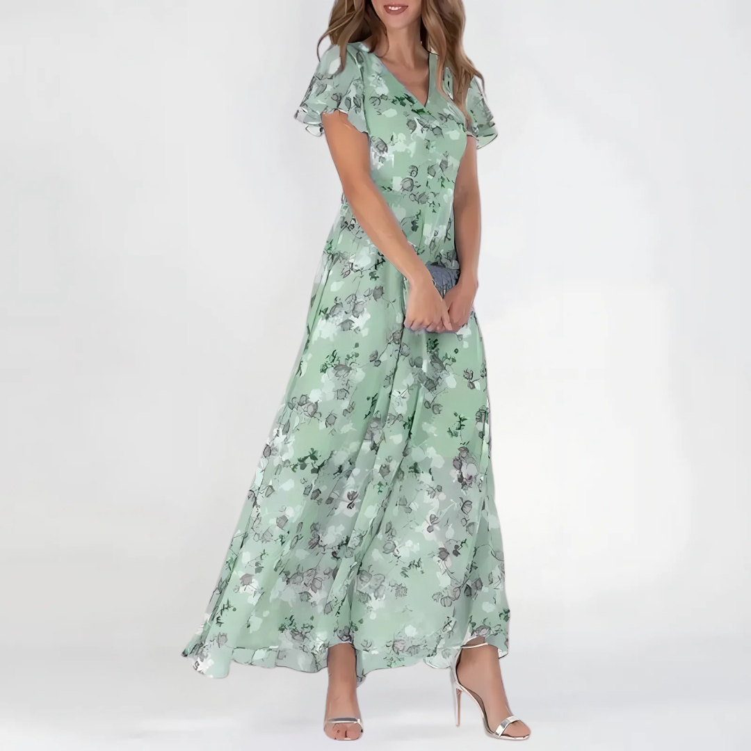 Zoila | Vestido Midi Floral Elegante para Mujer con Mangas Cortas