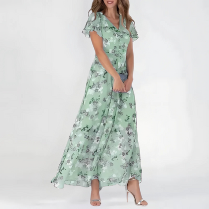 Zoila | Vestido Midi Floral Elegante para Mujer con Mangas Cortas
