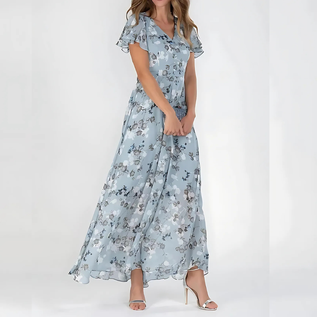 Zoila | Vestido Midi Floral Elegante para Mujer con Mangas Cortas