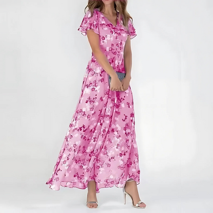Zoila | Vestido Midi Floral Elegante para Mujer con Mangas Cortas