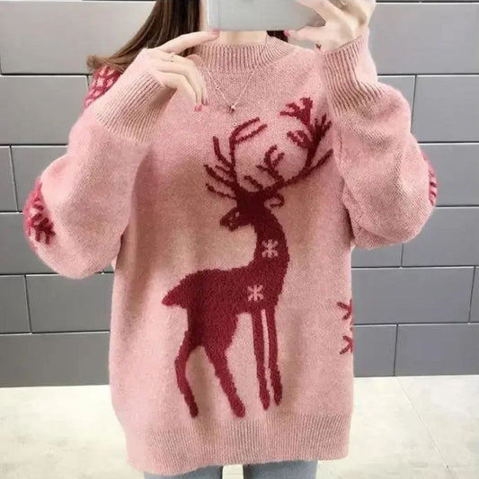 Jersey de Navidad para mujer con renos oversize