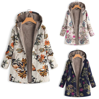 Milagros | Abrigo de invierno para mujer con estampado floral y capucha