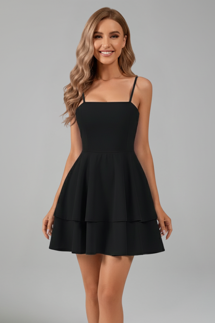 Elvira | Women's mini dress with thin straps and flared skirt