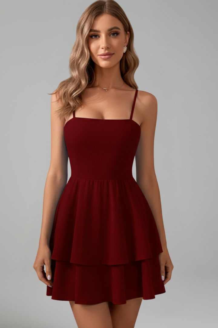 Elvira | Women's mini dress with thin straps and flared skirt