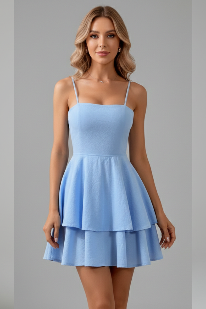 Elvira | Women's mini dress with thin straps and flared skirt